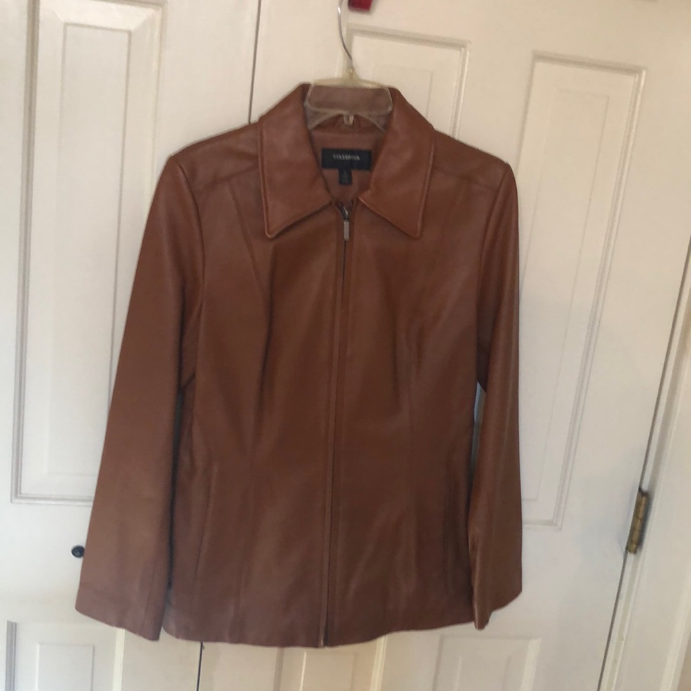 Camel colored leather jacket